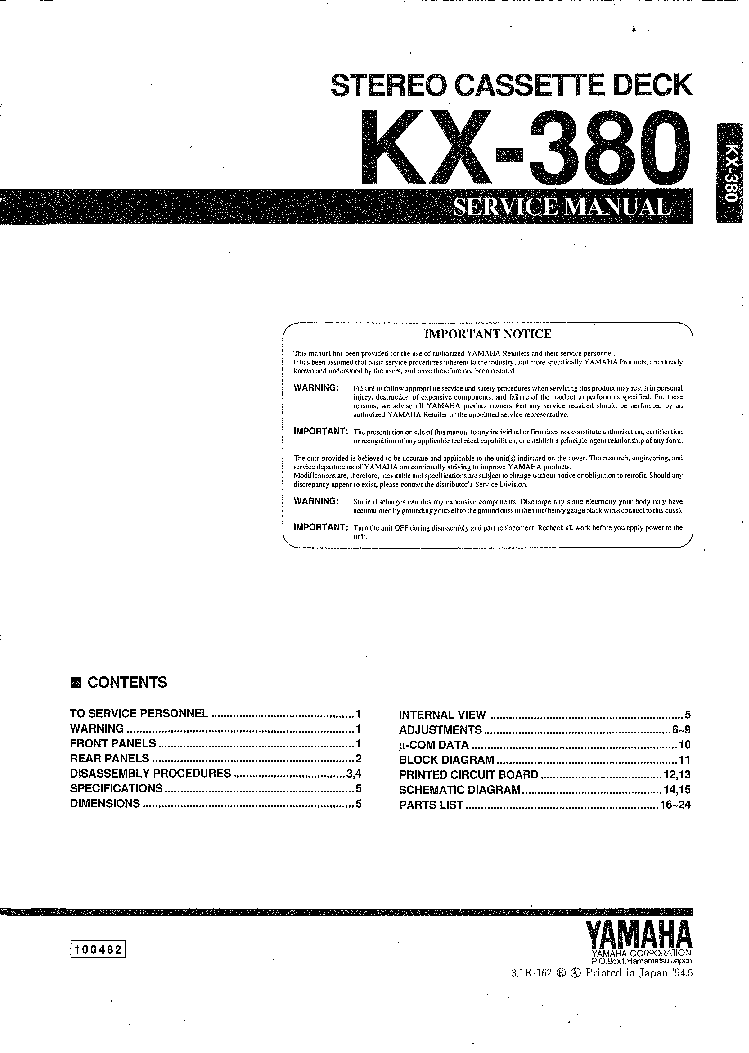YAMAHA KX-380 SM service manual (1st page)