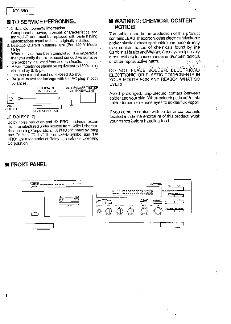 YAMAHA KX-380 SM service manual (2nd page)