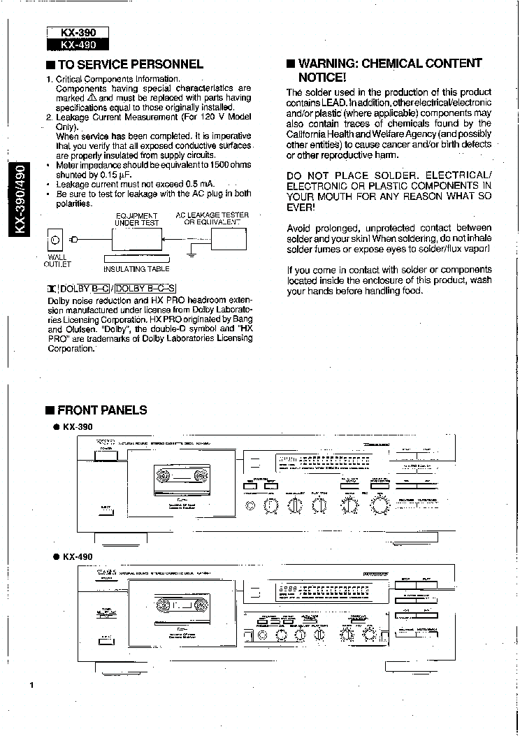 YAMAHA KX-390,490 service manual (2nd page)
