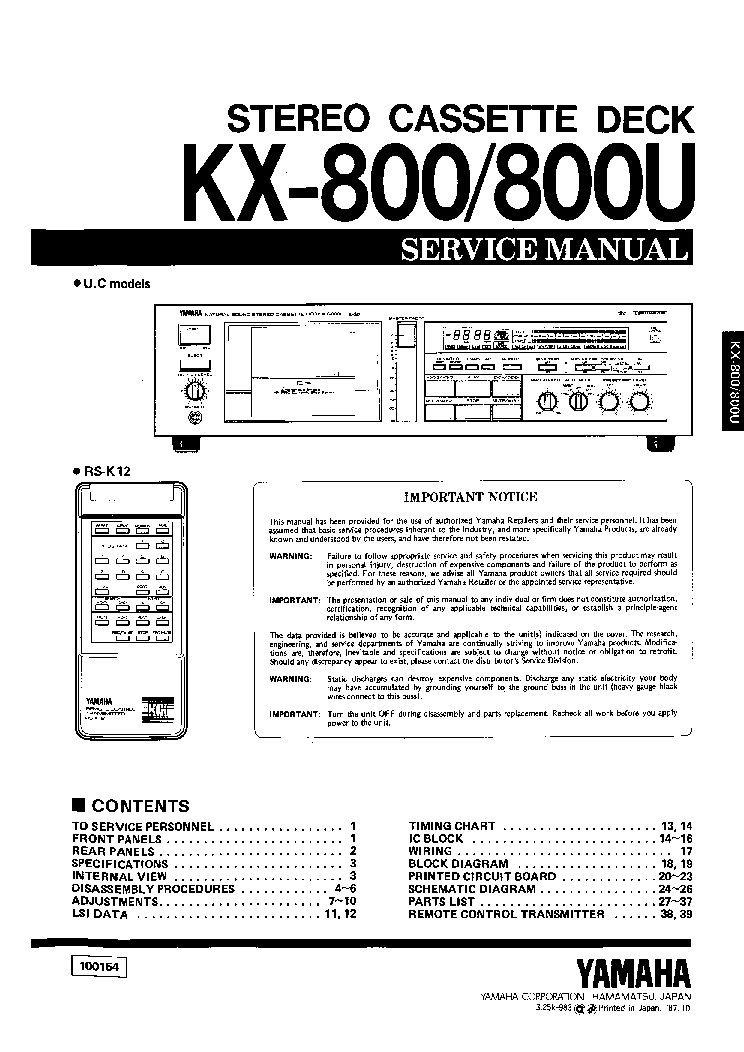 YAMAHA KX-800 KX-800U service manual (1st page)