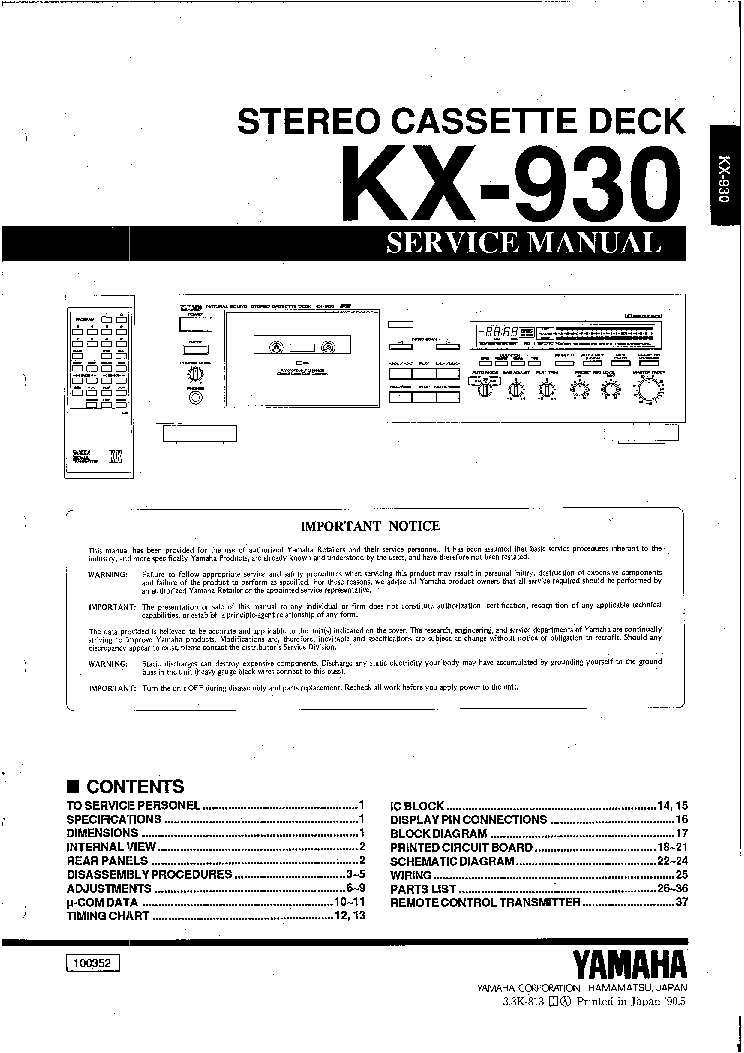 YAMAHA KX-930 SERVICE service manual (2nd page)