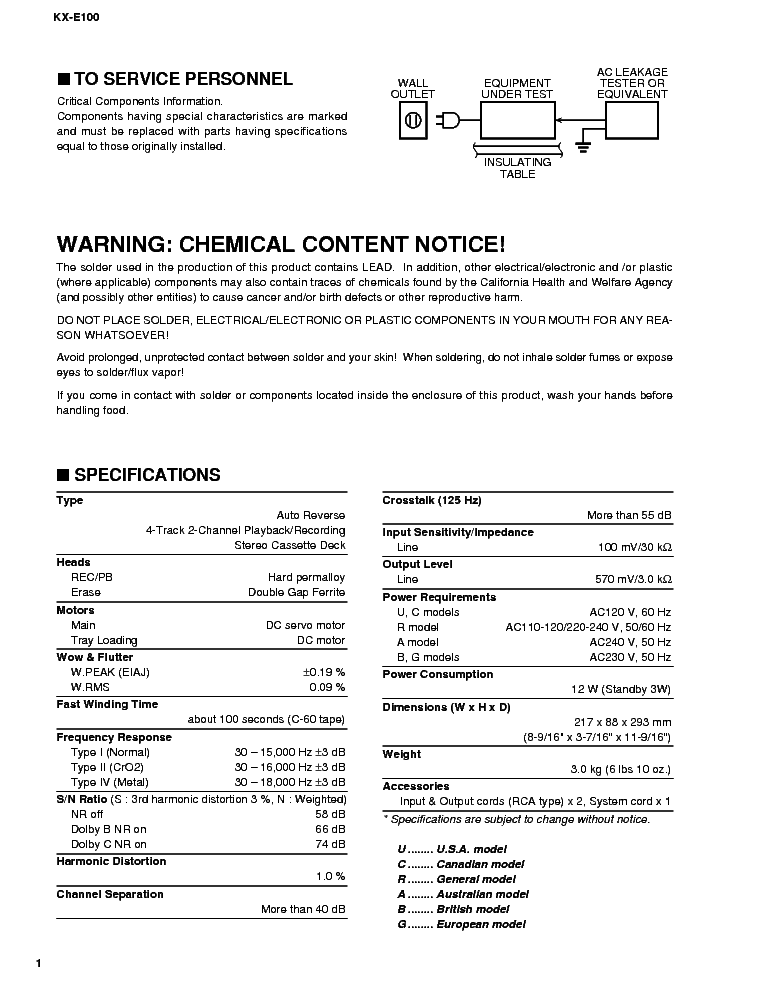YAMAHA KX-E100 SM service manual (2nd page)
