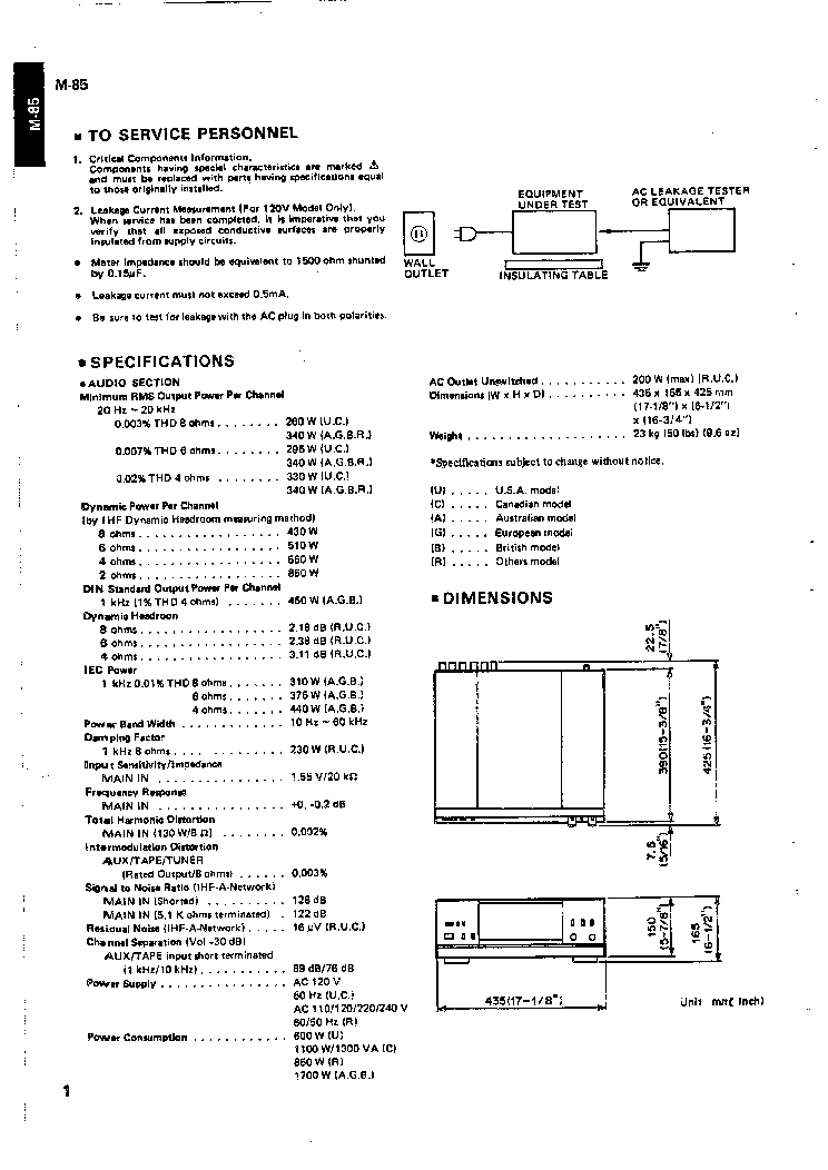 YAMAHA M-85 Service Manual download, schematics, eeprom, repair info