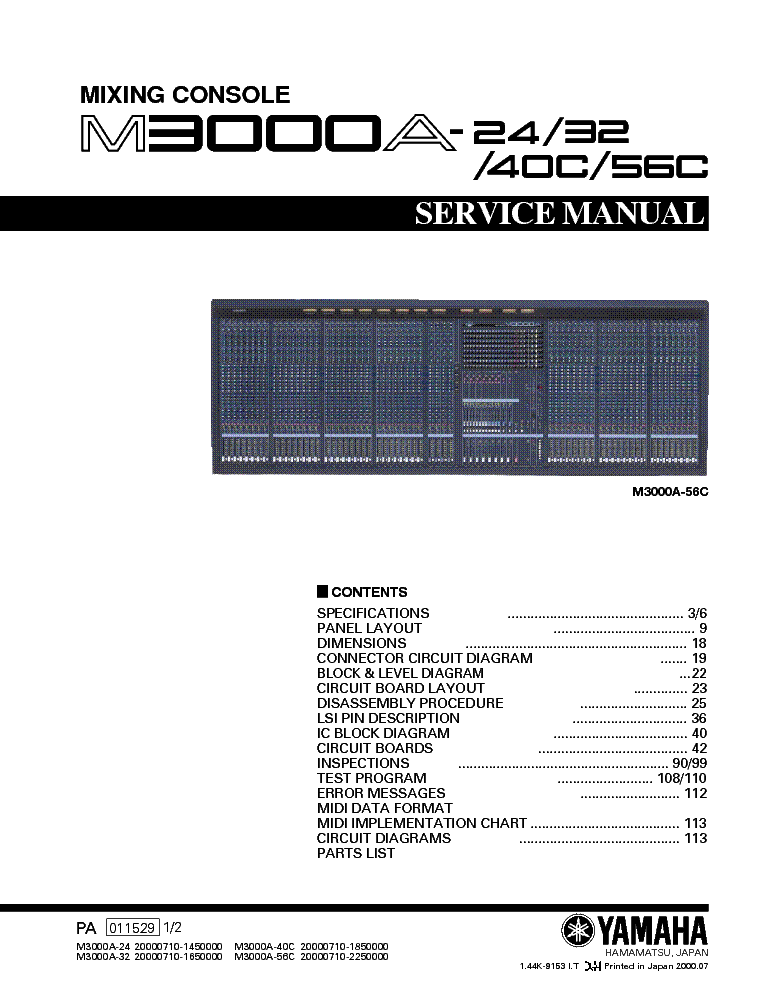 YAMAHA M3000A service manual (1st page)
