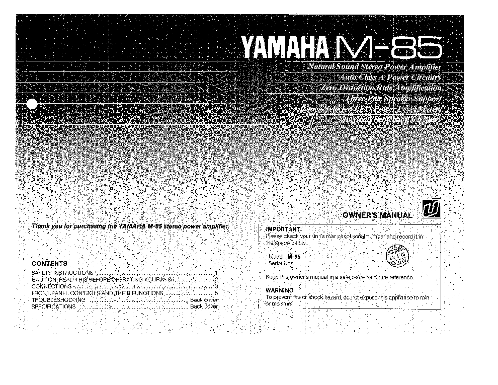 YAMAHA M 85 SCH service manual (1st page)