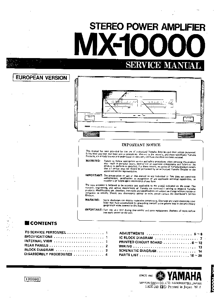 YAMAHA MX 10000 service manual (1st page)