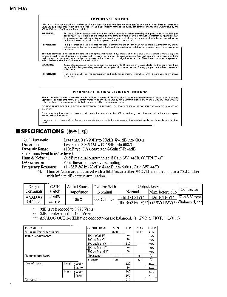 YAMAHA MY4-DA SM service manual (2nd page)