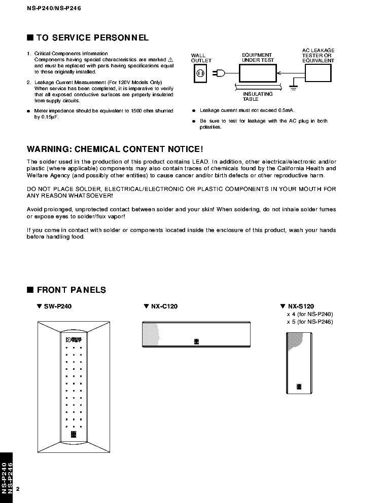 YAMAHA NS-P240 P246 service manual (2nd page)