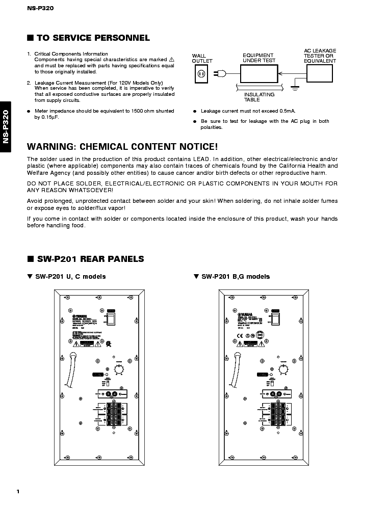 YAMAHA NS-P320 SM service manual (2nd page)