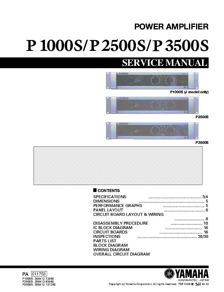 YAMAHA P1000S P2500S P3500S Service Manual download, schematics