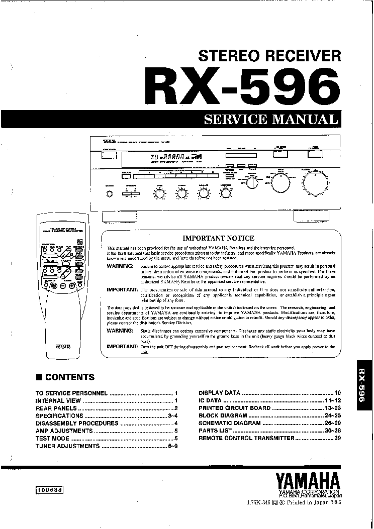 YAMAHA RX-596 service manual (1st page)