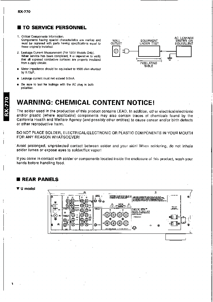 YAMAHA RX-770 SM service manual (2nd page)