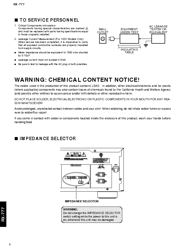 YAMAHA RX-777 service manual (2nd page)