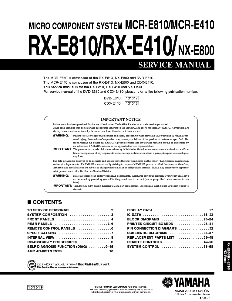 YAMAHA RX-E410 810 service manual (1st page)