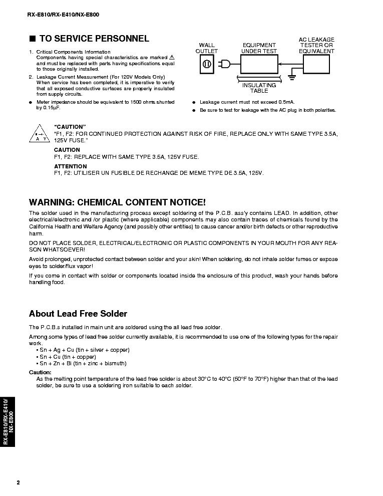 YAMAHA RX-E410 810 service manual (2nd page)