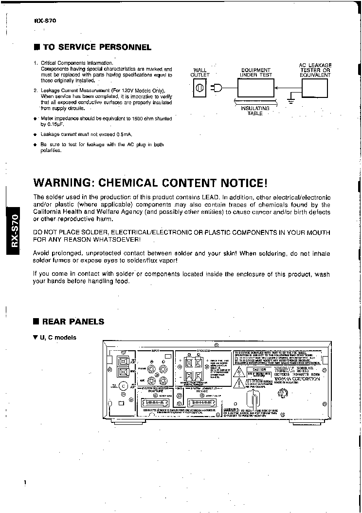 YAMAHA RX-S70 SM service manual (2nd page)