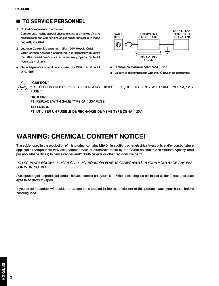 YAMAHA RX-SL80 SM service manual (2nd page)