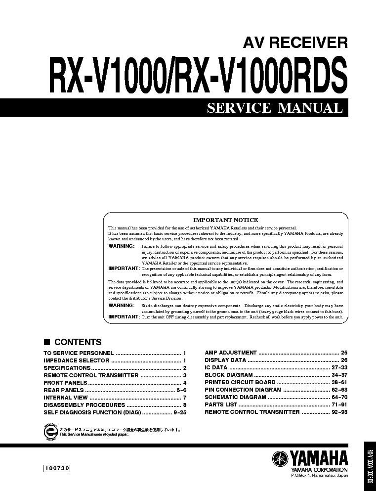 YAMAHA RX-V1000 V1000RDS service manual (1st page)