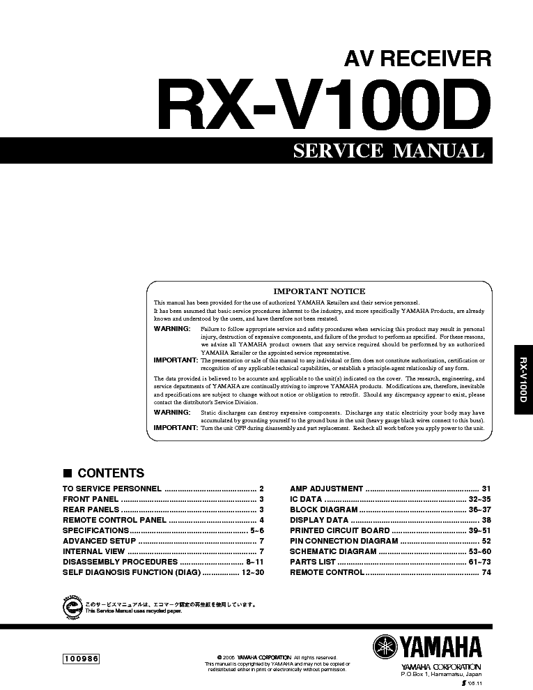 YAMAHA RX-V100D SM service manual (1st page)