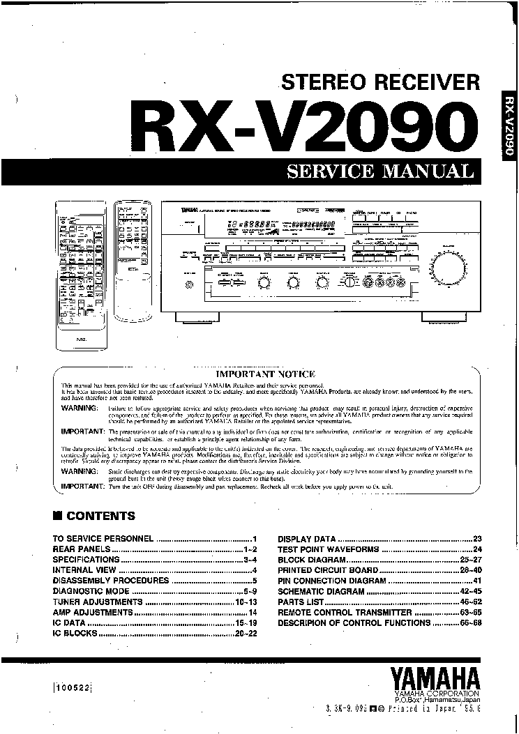 YAMAHA RXV2090 SM Service Manual download, schematics, eeprom, repair