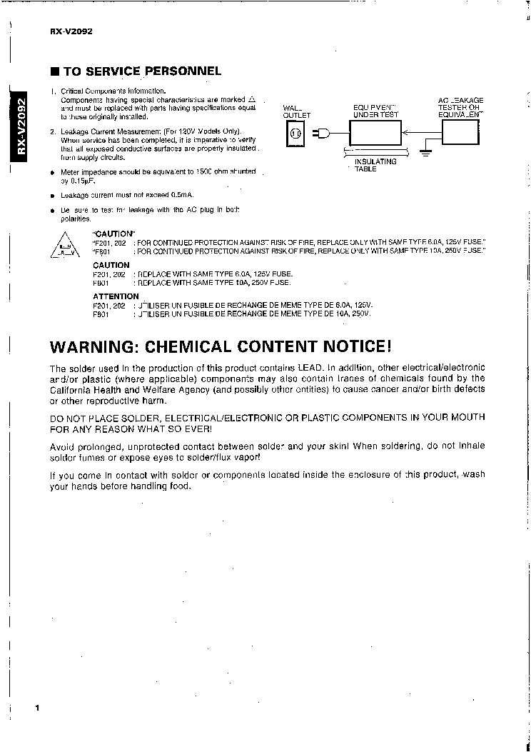 YAMAHA RX-V2092 SM service manual (2nd page)