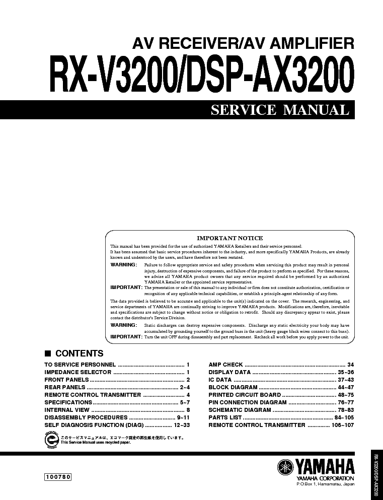 YAMAHA RX-V3200 DSP-AX3200 SM service manual (1st page)