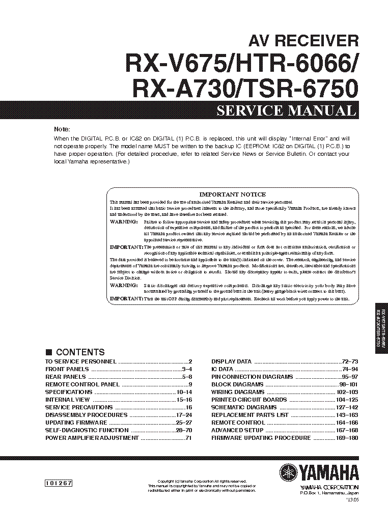 YAMAHA RX-V675 HTR-6066 RX-A730 TSR-6750 Service Manual download