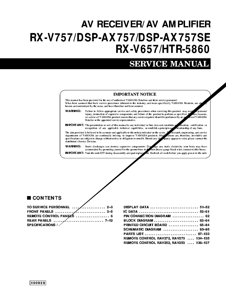 YAMAHA RX-V757 RX-V657 HTR-5860 service manual (1st page)