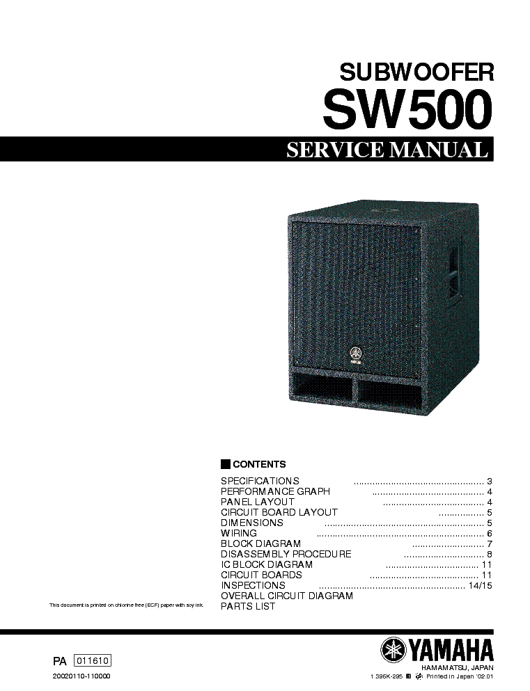 YAMAHA SW500 SM Service Manual download, schematics, eeprom, repair