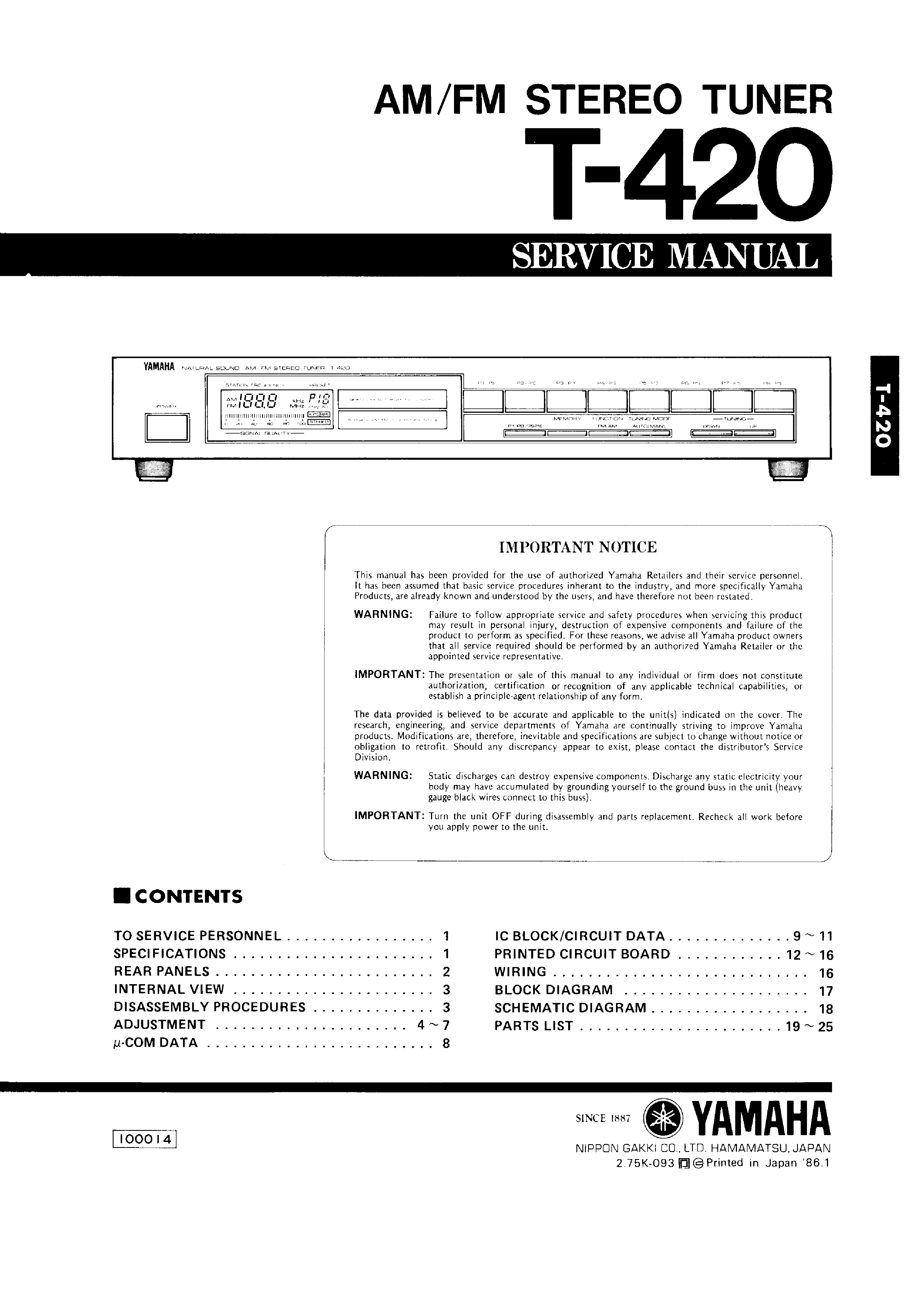 YAMAHA T-420 Service Manual download, schematics, eeprom, repair info Sns-Brigh10