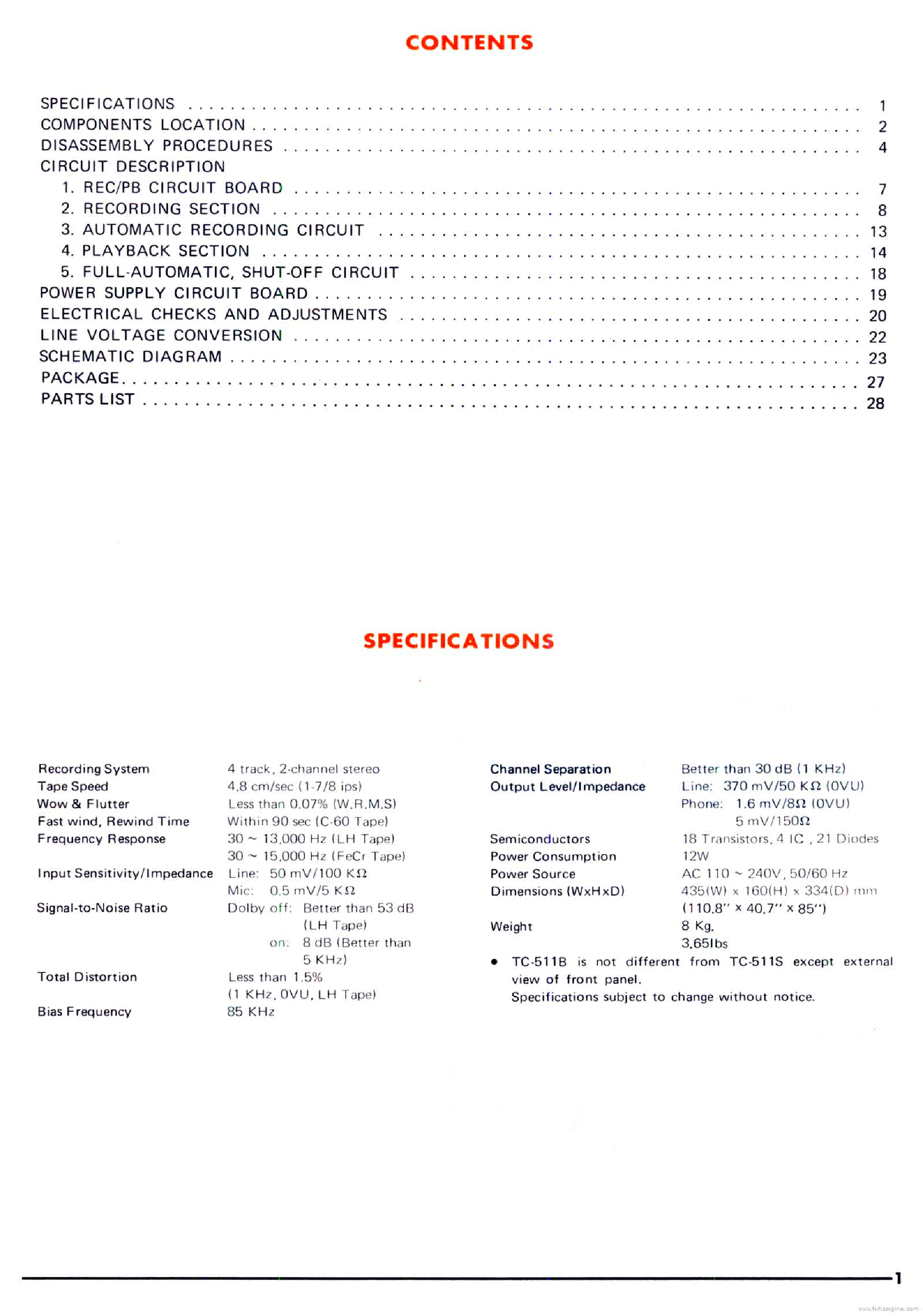 YAMAHA TC-511B S CASETTE DECK service manual (2nd page)