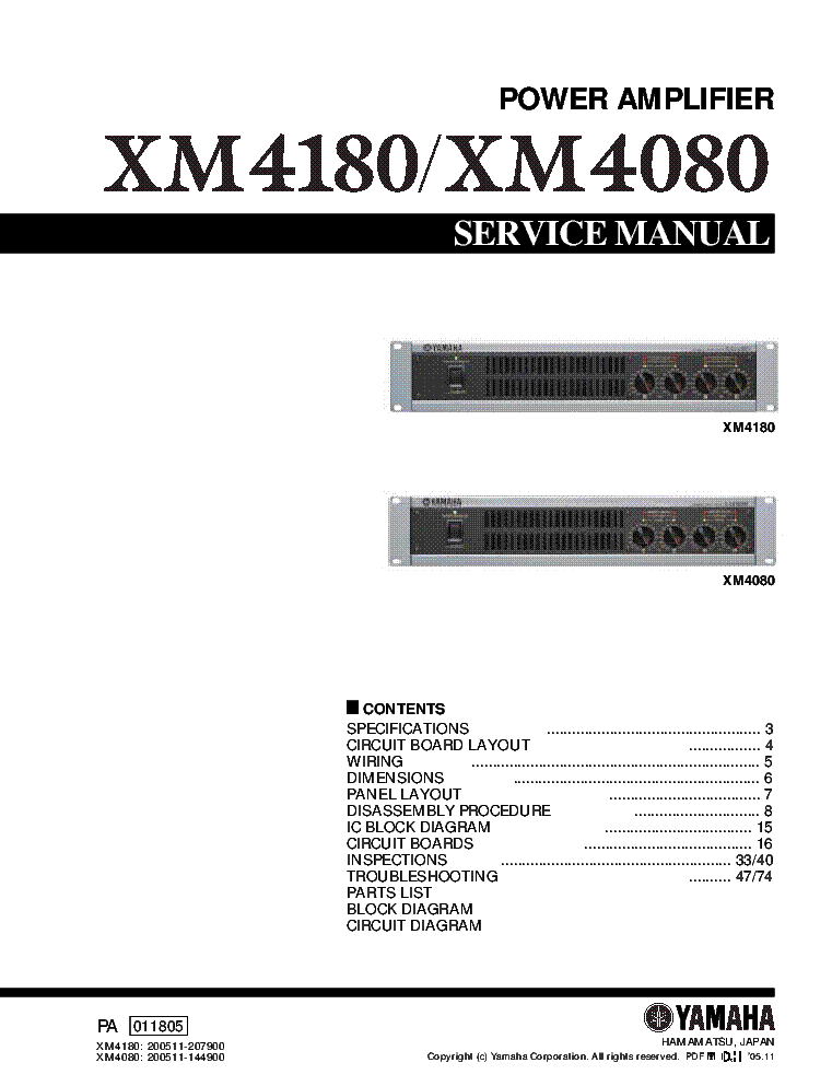 YAMAHA XM4080 XM4180 SM Service Manual download, schematics