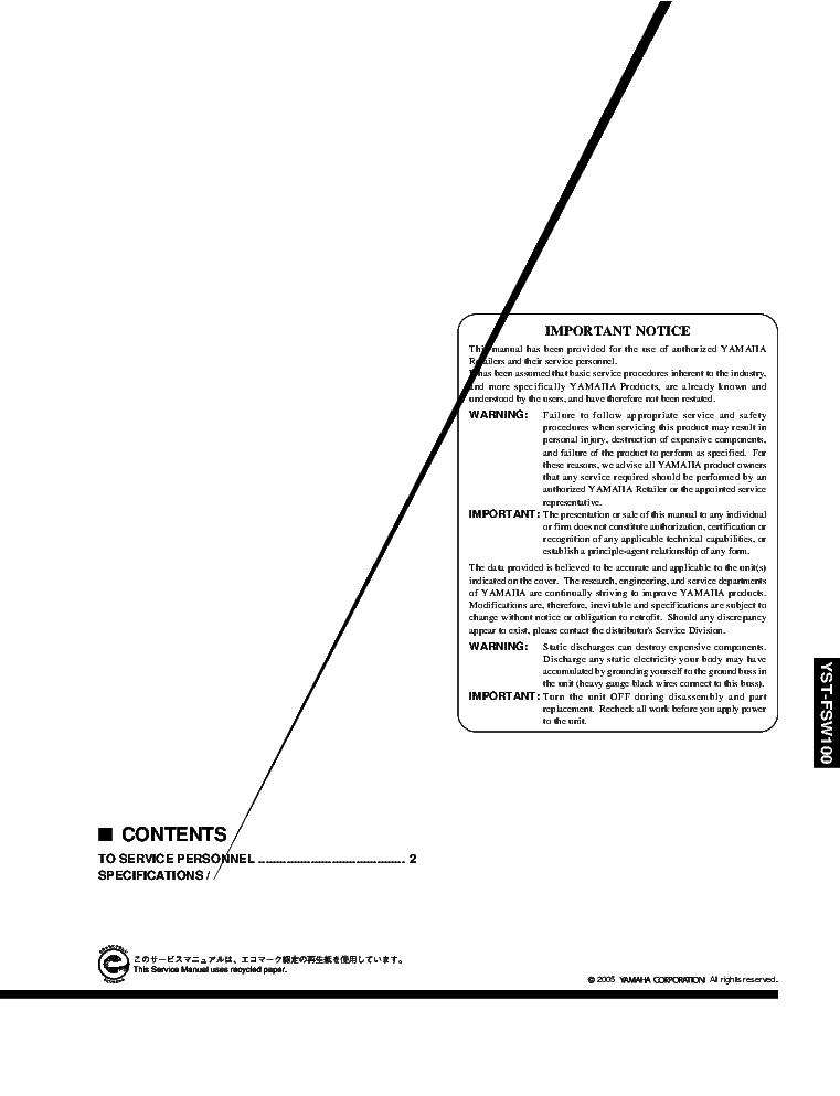 YAMAHA YST-FSW100 SM service manual (1st page)
