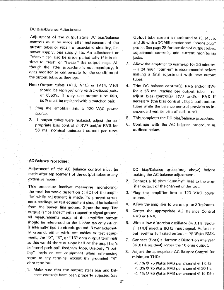 AUDIORESEARCH D51 D75 D75A D76 BIASADJUST Service Manual download