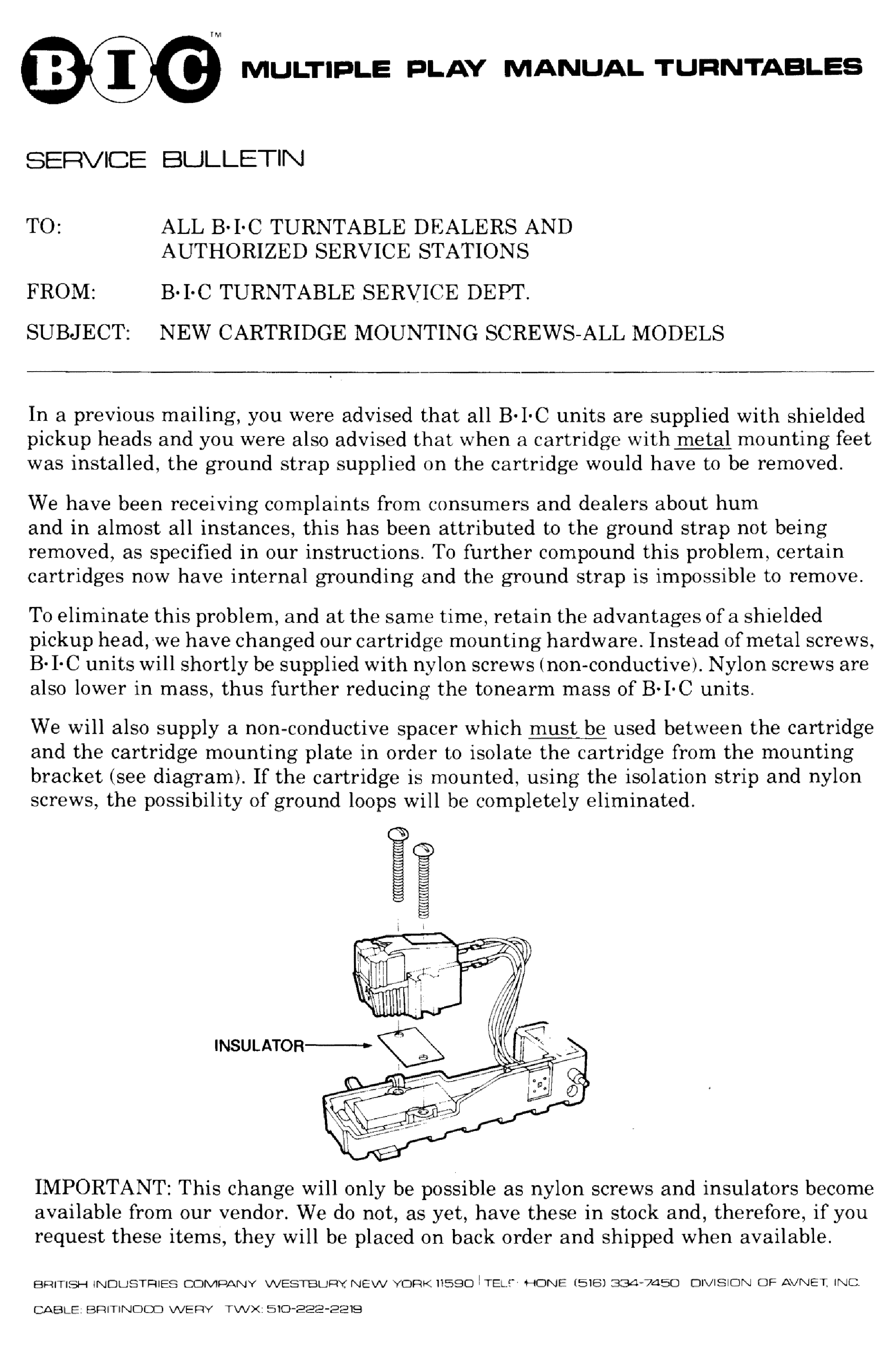 BIC ALL-TURNTABLE SERVICE BULLETINS Service Manual download, schematics ...