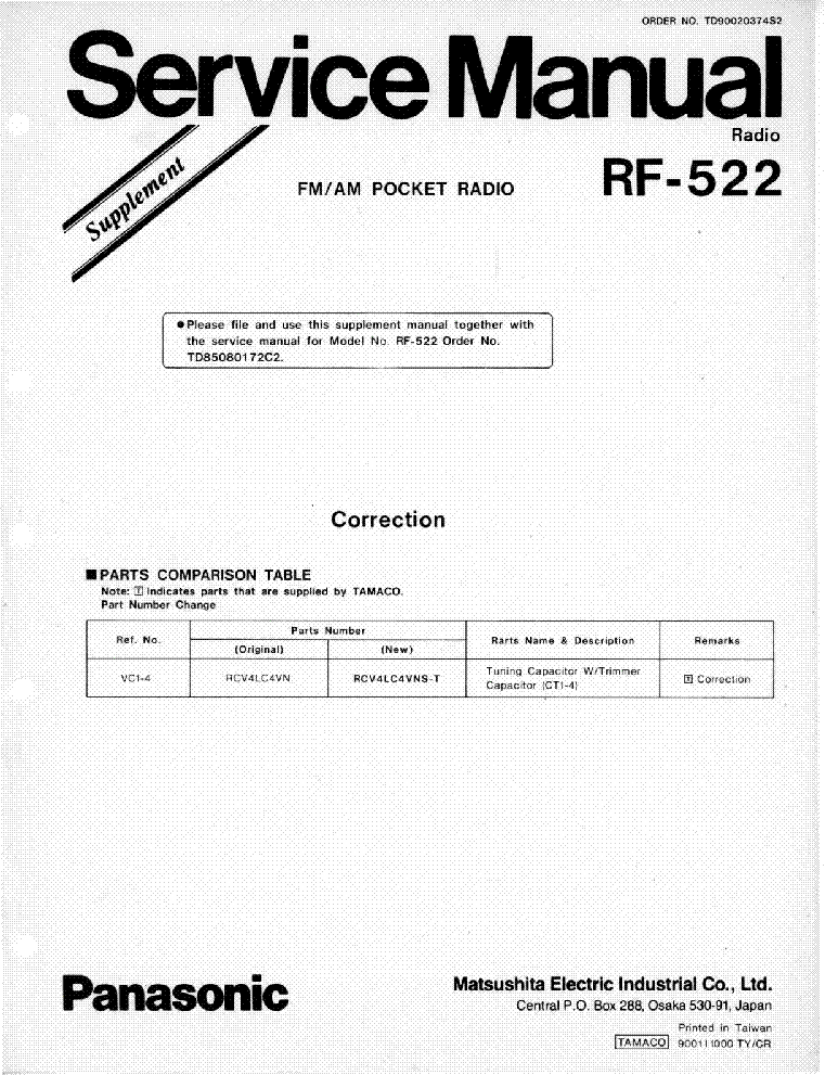 PANASONIC RF-522 SUPPL Service Manual download, schematics, eeprom