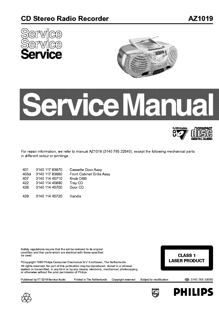 PHILIPS AZ1019 PARTS-DIFFERENT INFO service manual