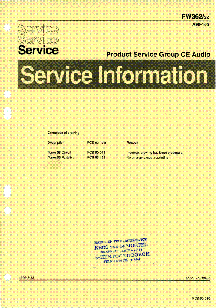 PHILIPS FW362-22 SI A96-165 service manual