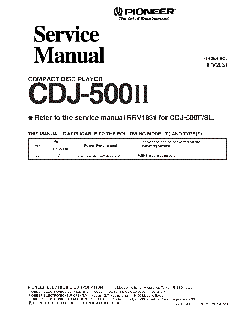 PIONEER CDJ-500II 809 CD PLAYER SERVICE-INFO PARTS service manual (1st page)