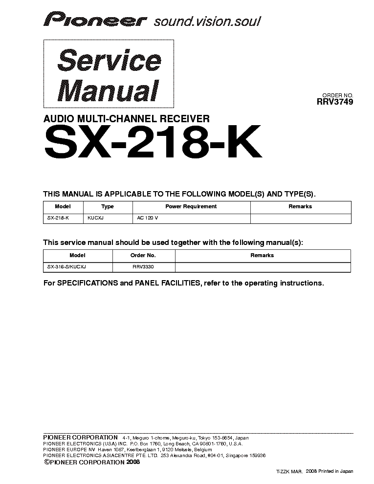 PIONEER SX-218-K CONTRAST-OF-MISCELLANEOUS-PARTS service manual (1st page)