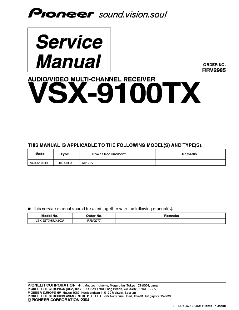 PIONEER VSX-9100TX SERVICE INFO service manual (1st page)