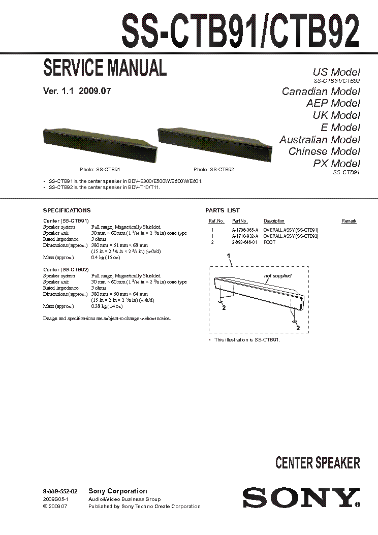 SONY SS-CTB91 CTB92 VER-1.1 INFO service manual