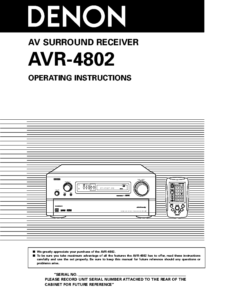 DENON AVR-4802 RECEIVER USER MANUAL Service Manual download, schematics ...