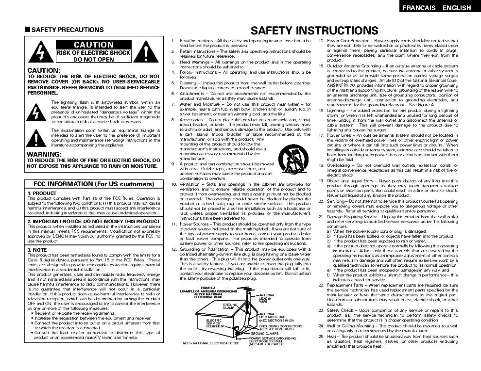 DENON AVR486 RECEIVER USER MANUAL Service Manual download, schematics