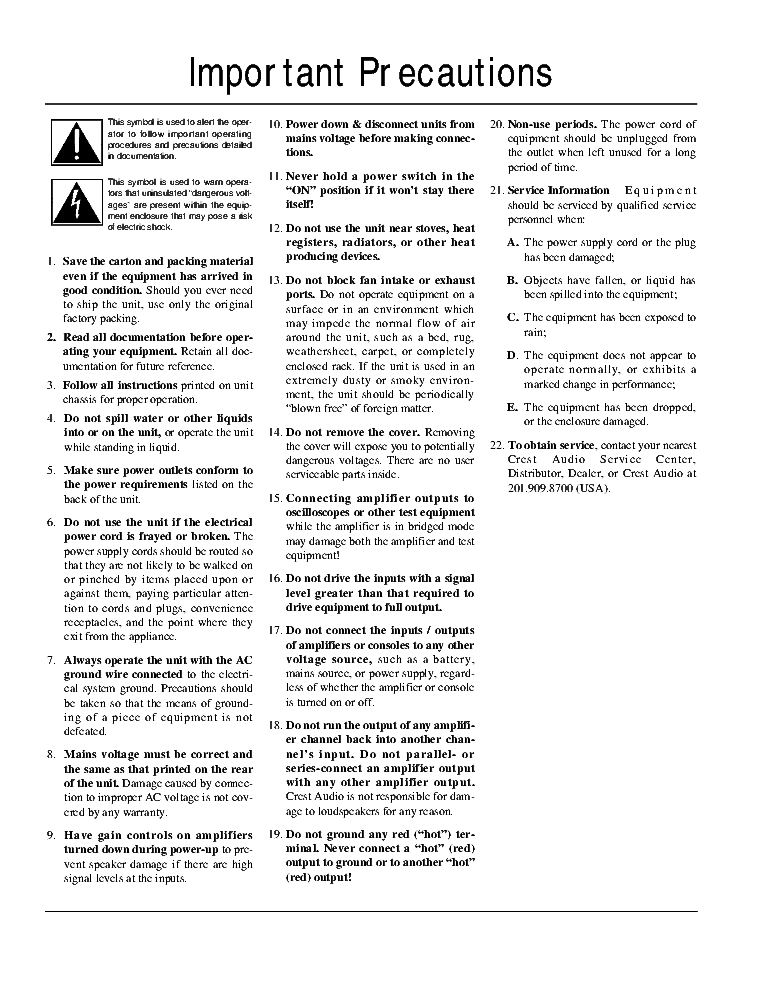 CREST AUDIO CA SERIES CA2 CA4 CA6 CA9 CA12 CA18 USER MANUAL service manual (2nd page)