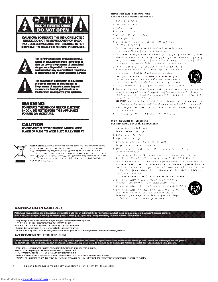 POLK AUDIO DSW PRO 400 DSW PRO 500 DSW PRO 600 MULTILANGUAGE USER MANUAL service manual (2nd page)