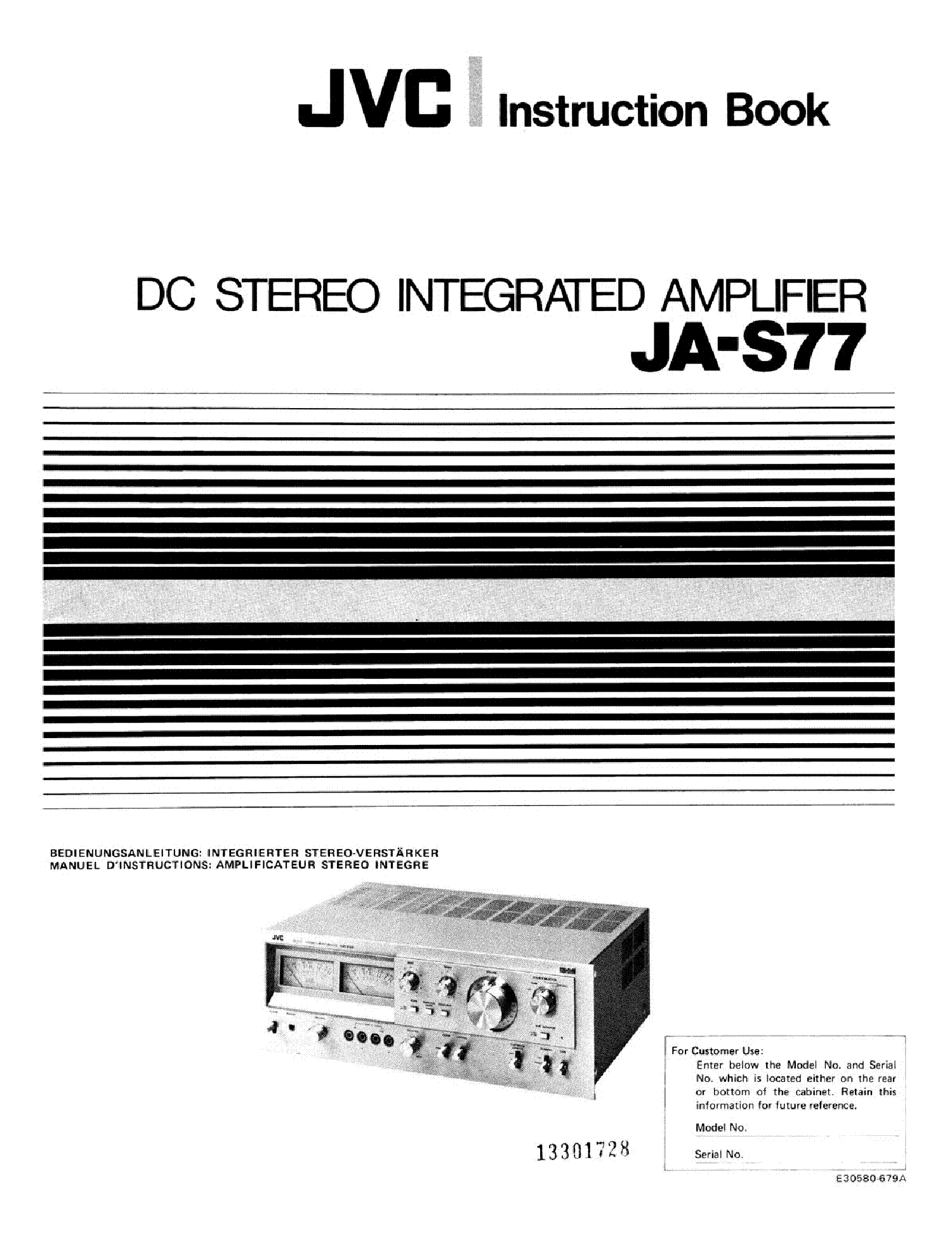 JVC JA-S77 OWNERS MANUAL Service Manual download, schematics, eeprom