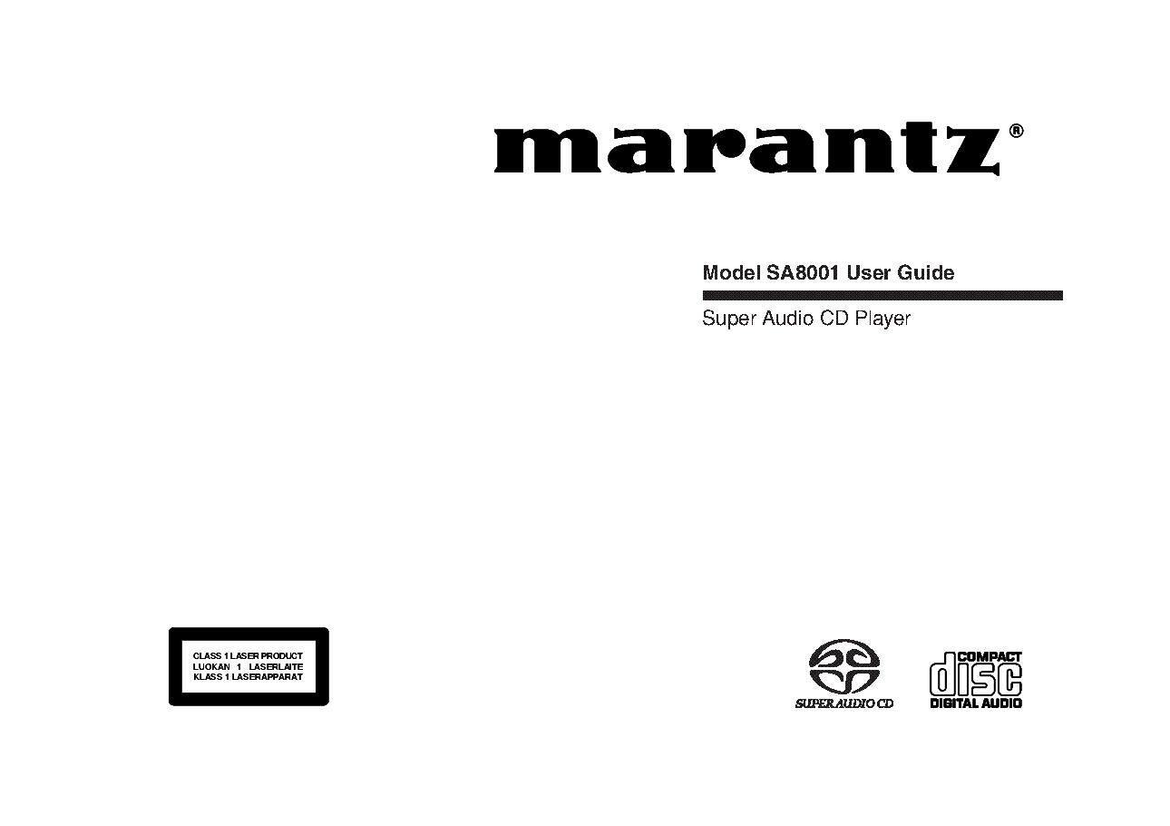 MARANTZ SA8001 CD PLAYER USER MANUAL Service Manual download