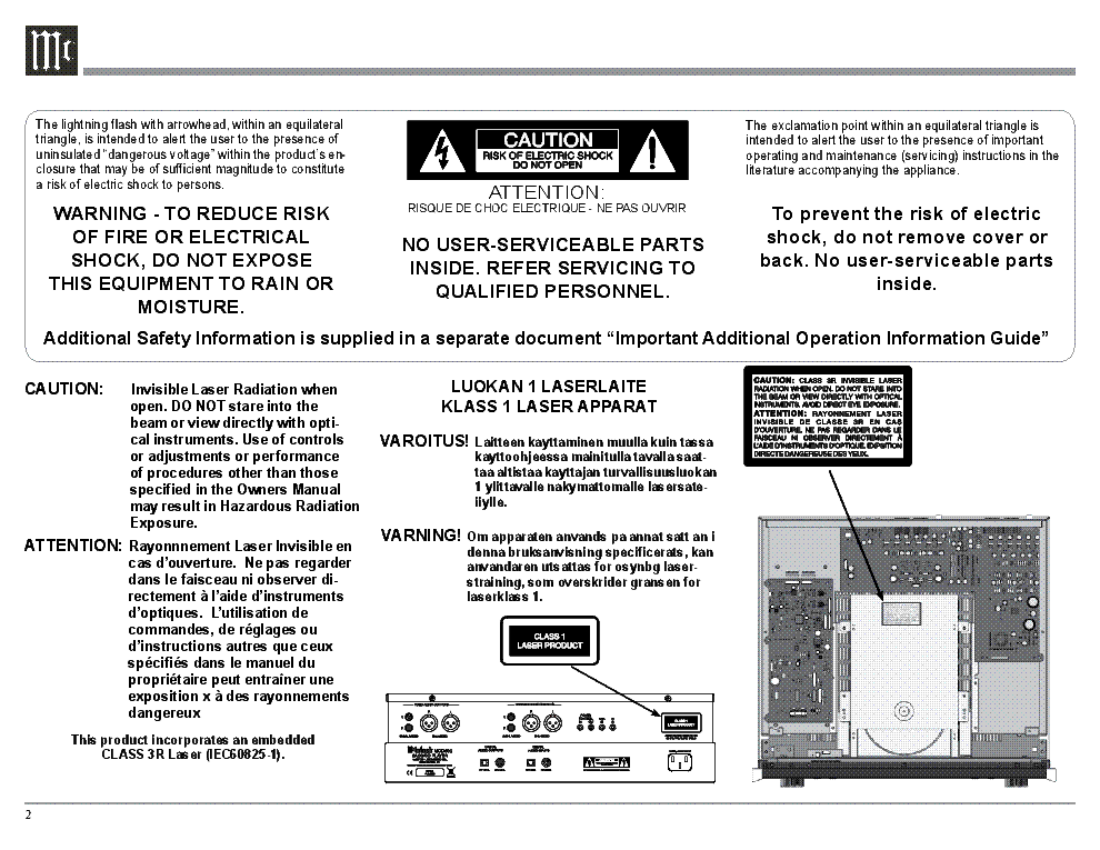 MCINTOSH MCD600 CD PLAYER USER MANUAL Service Manual download