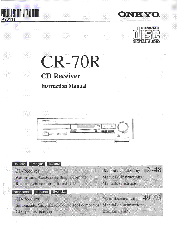 ONKYO CR 70R CD PLAYER USER MANUAL Service Manual Download Schematics 